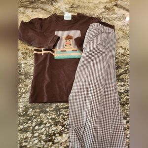 Brown Kids Set with Checkered Pants